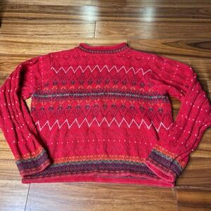 Marsh Landing Mock‎ Neck Pullover Sweater Red Diamond Pattern Knit